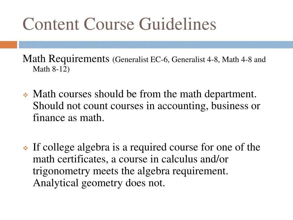 content course guidelines