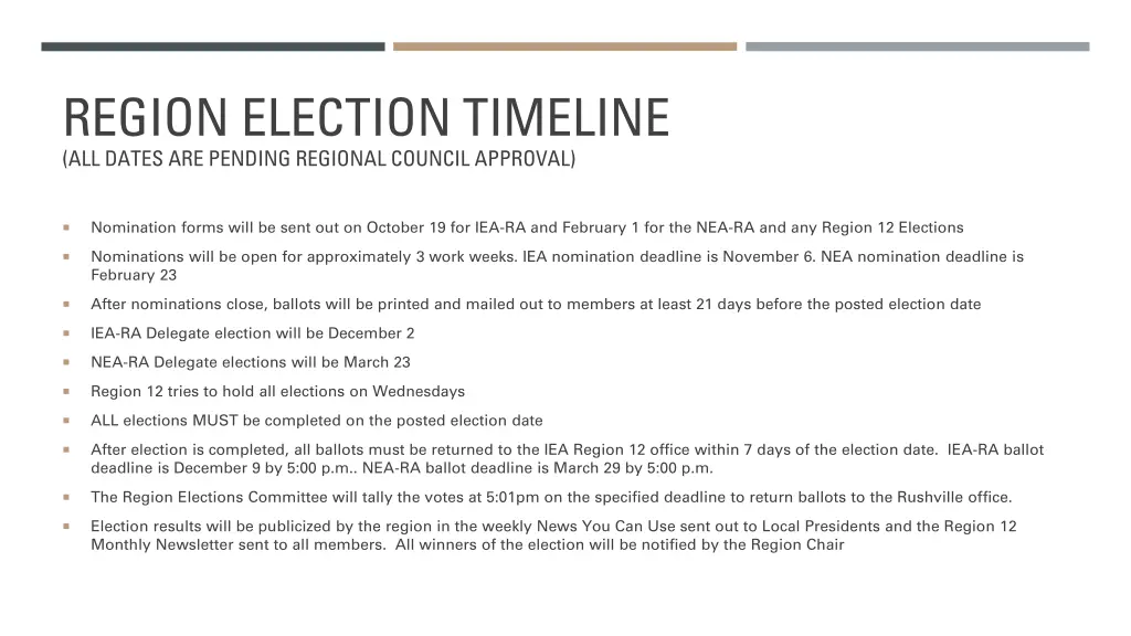 region election timeline all dates are pending