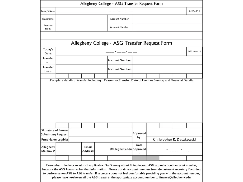 allegheny college asg transfer request form