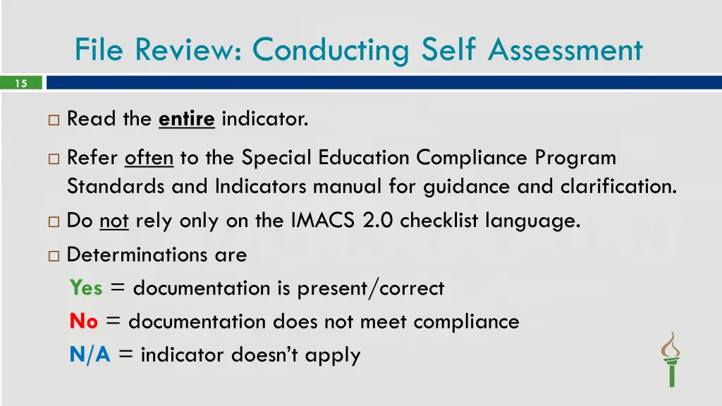 file review conducting self assessment