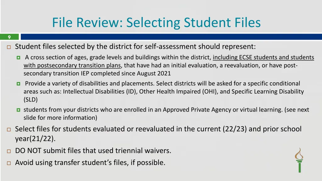 file review selecting student files