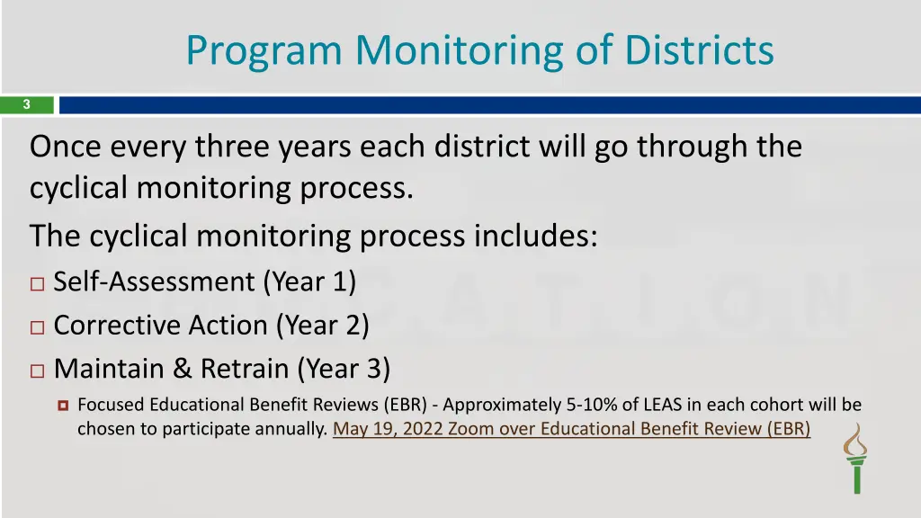 program monitoring of districts