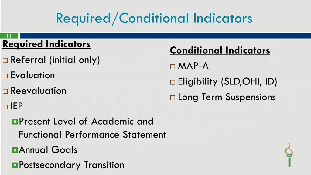 required conditional indicators