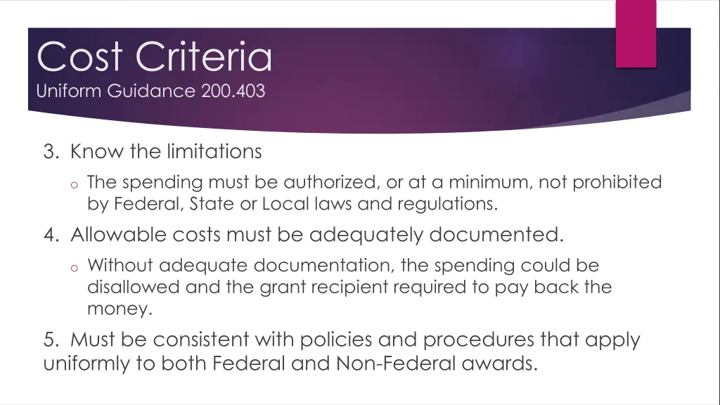 cost criteria uniform guidance 200 403 1