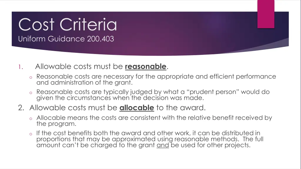 cost criteria uniform guidance 200 403