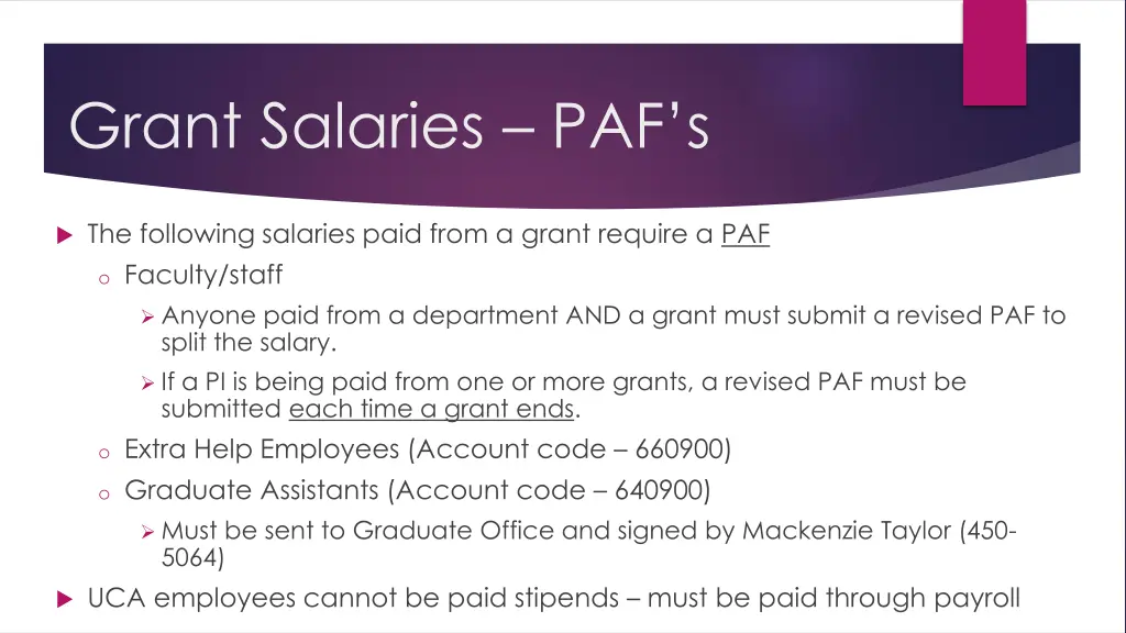 grant salaries paf s