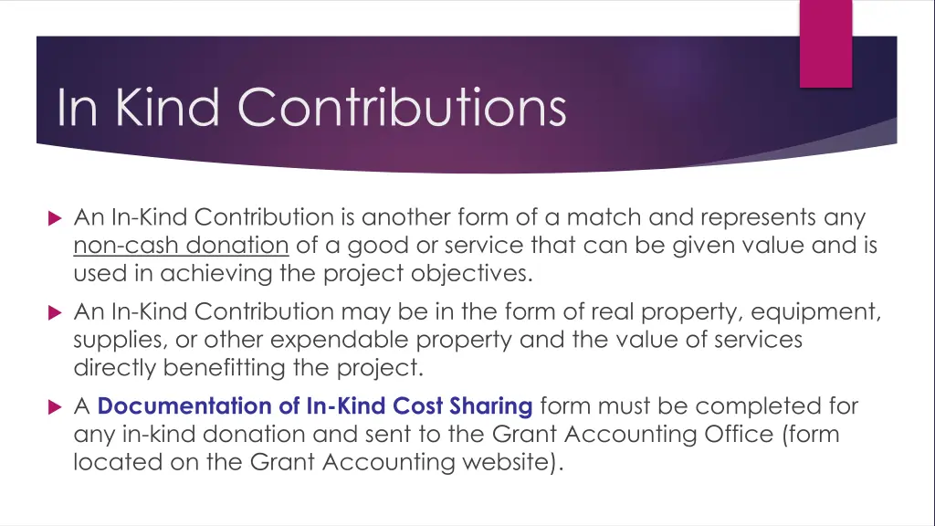 in kind contributions