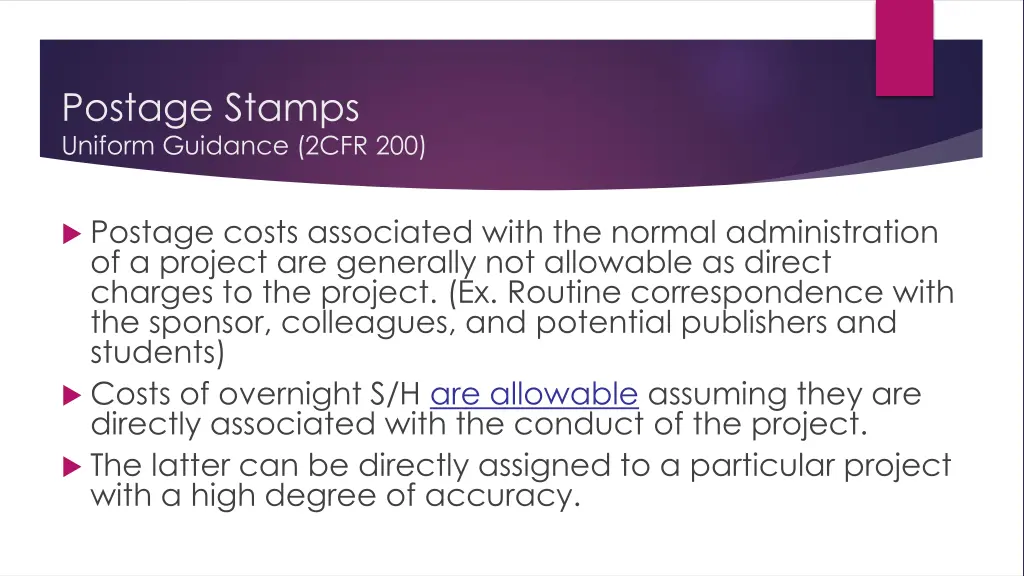 postage stamps uniform guidance 2cfr 200