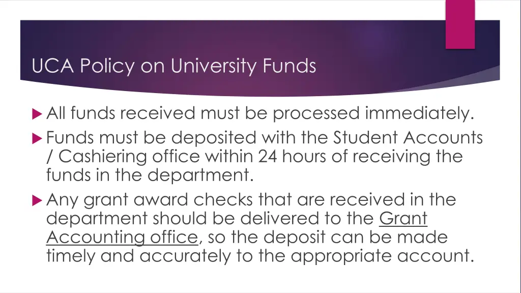 uca policy on university funds