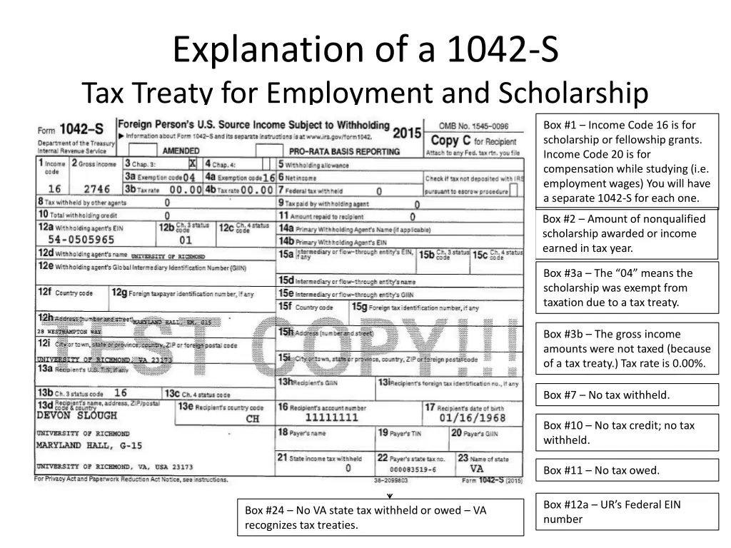 explanation of a 1042 s tax treaty for employment