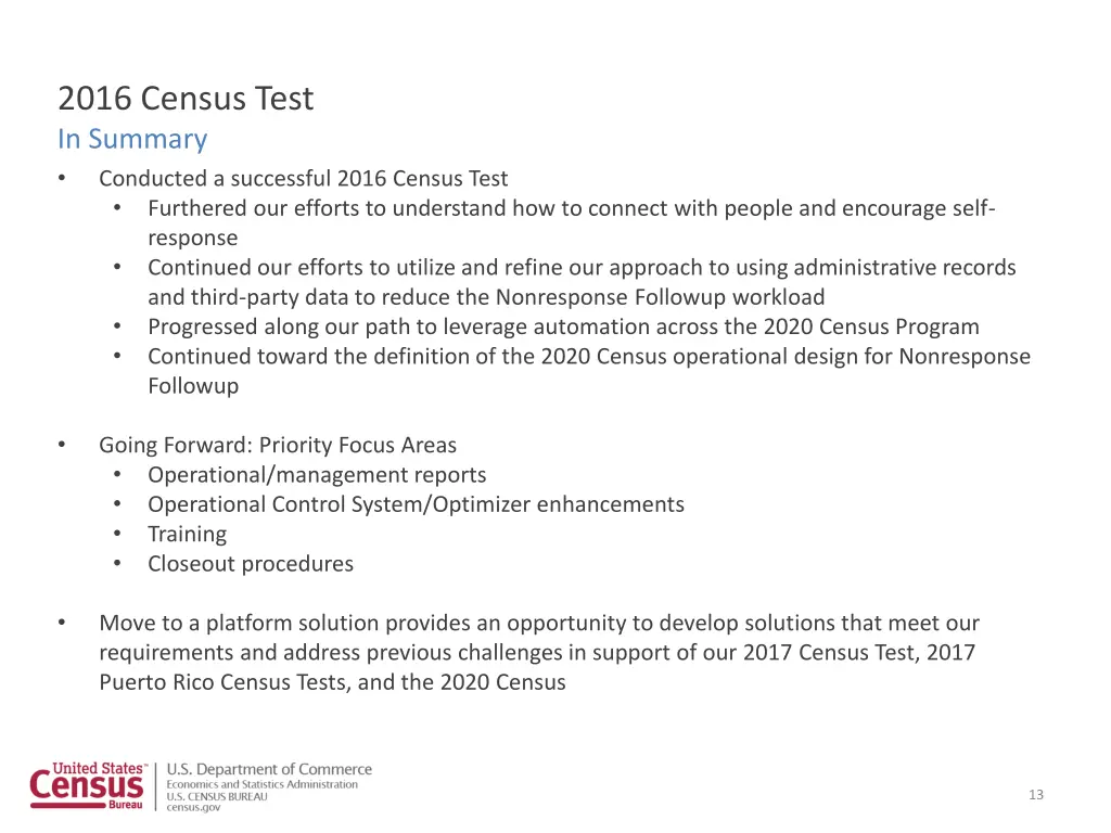 2016 census test in summary