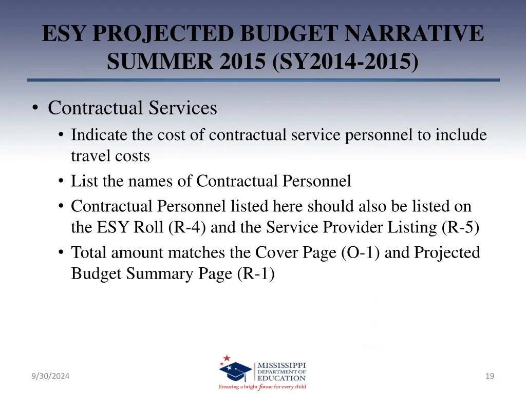 esy projected budget narrative summer 2015 sy2014 2