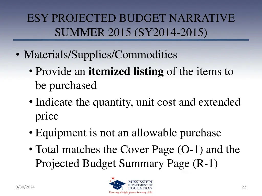 esy projected budget narrative summer 2015 sy2014 3