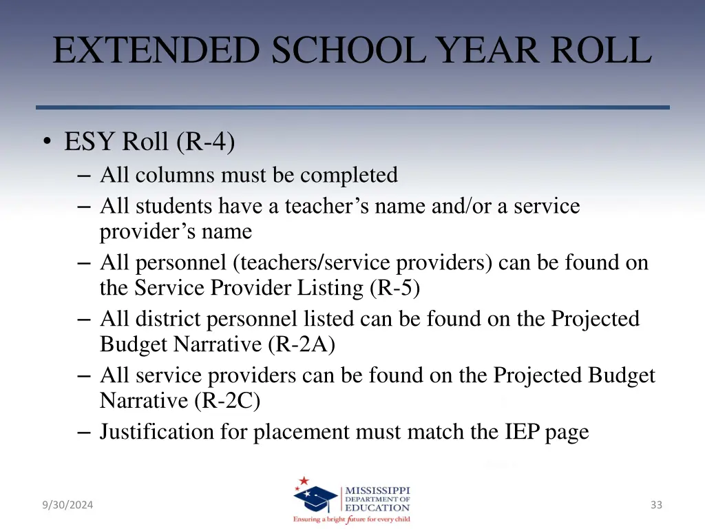 extended school year roll