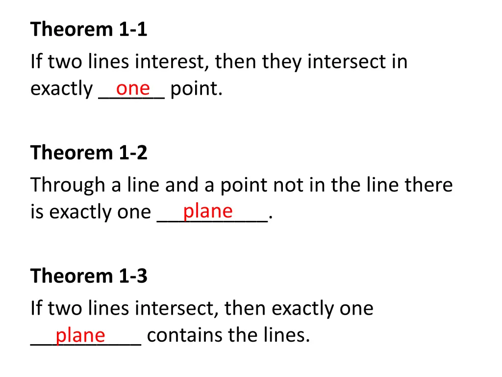 theorem 1 1 if two lines interest then they