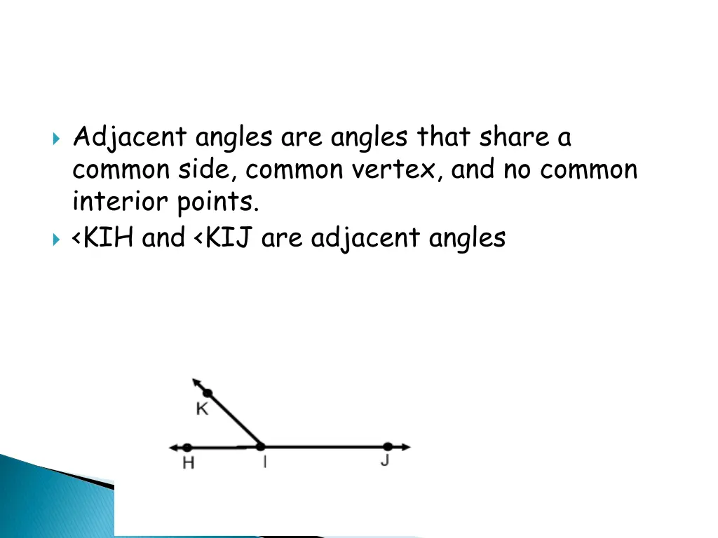 adjacent angles are angles that share a common