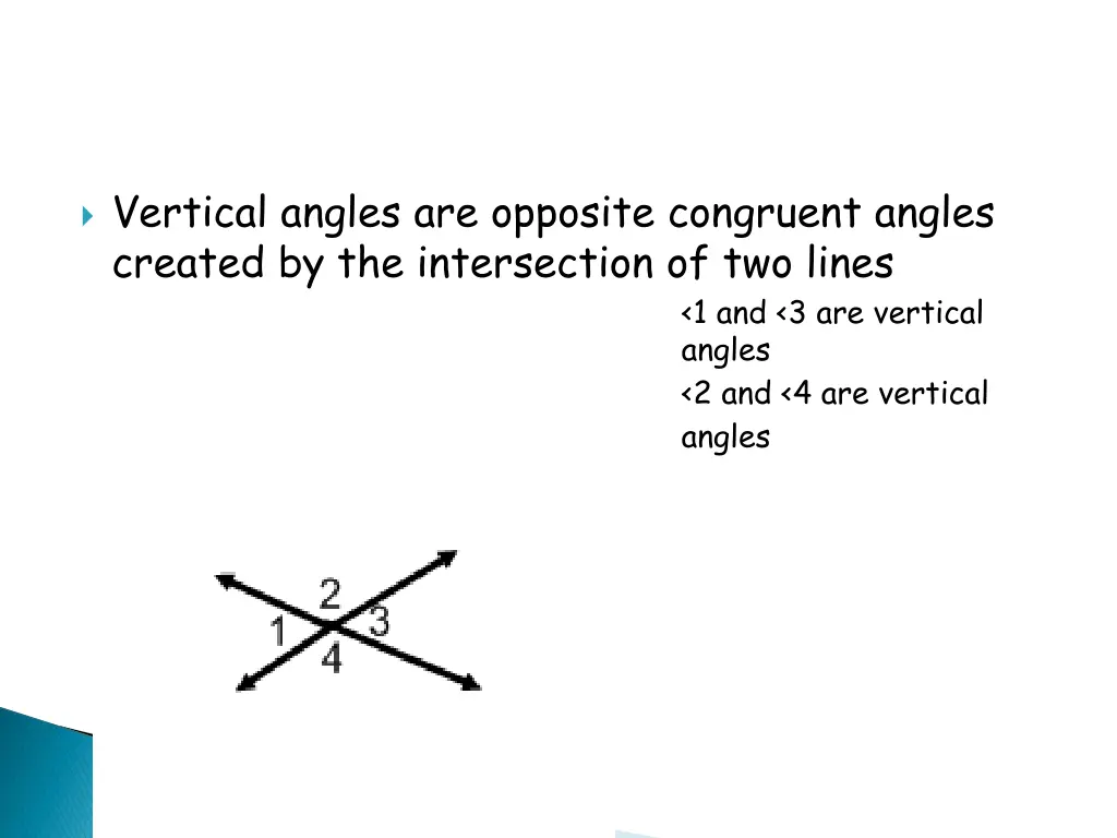 vertical angles are opposite congruent angles