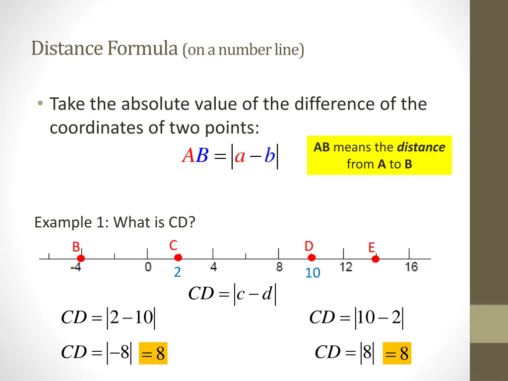 distance formula on a number line