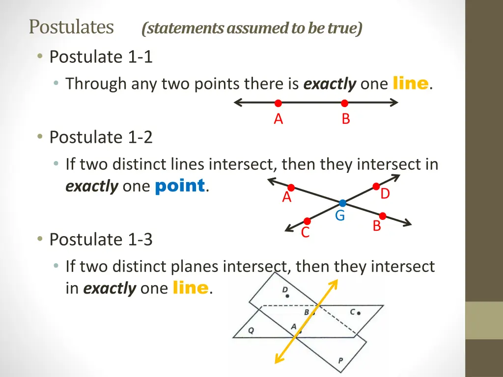 postulates statements assumed to be true