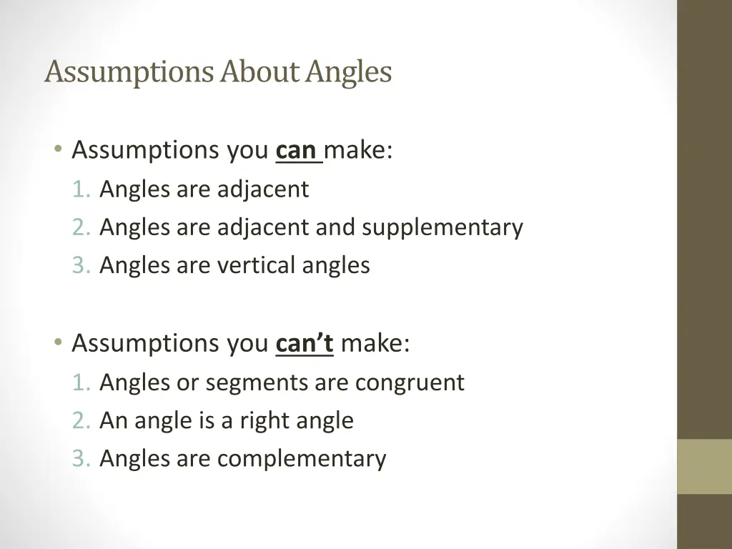 assumptions about angles