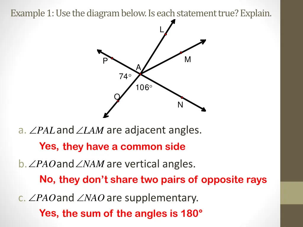 example 1 use the diagram below is each statement