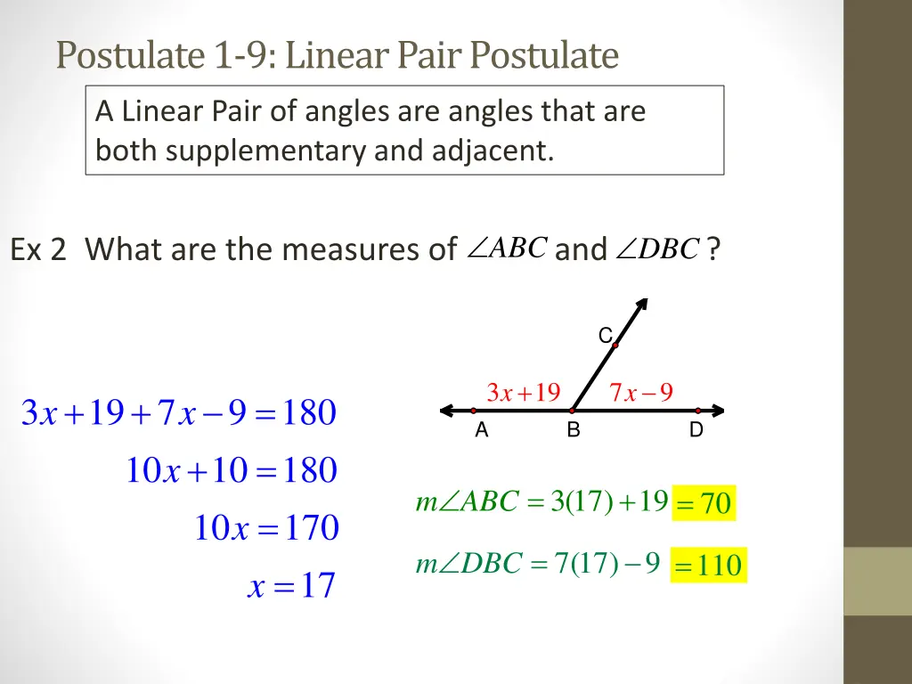 postulate 1 9 linear pair postulate