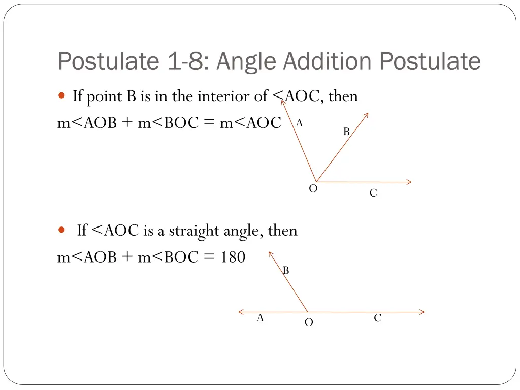 postulate 1 8 angle addition postulate