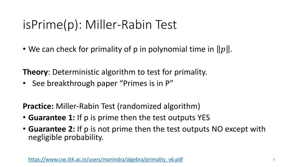 isprime p miller rabin test