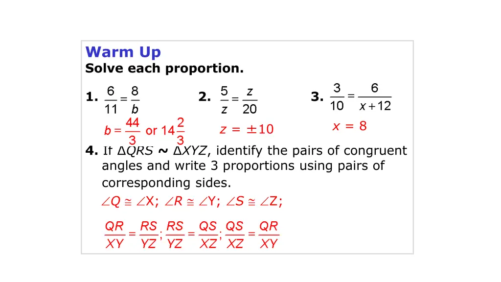 warm up solve each proportion