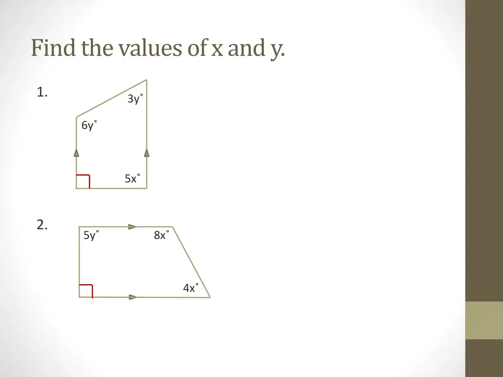 find the values of x and y