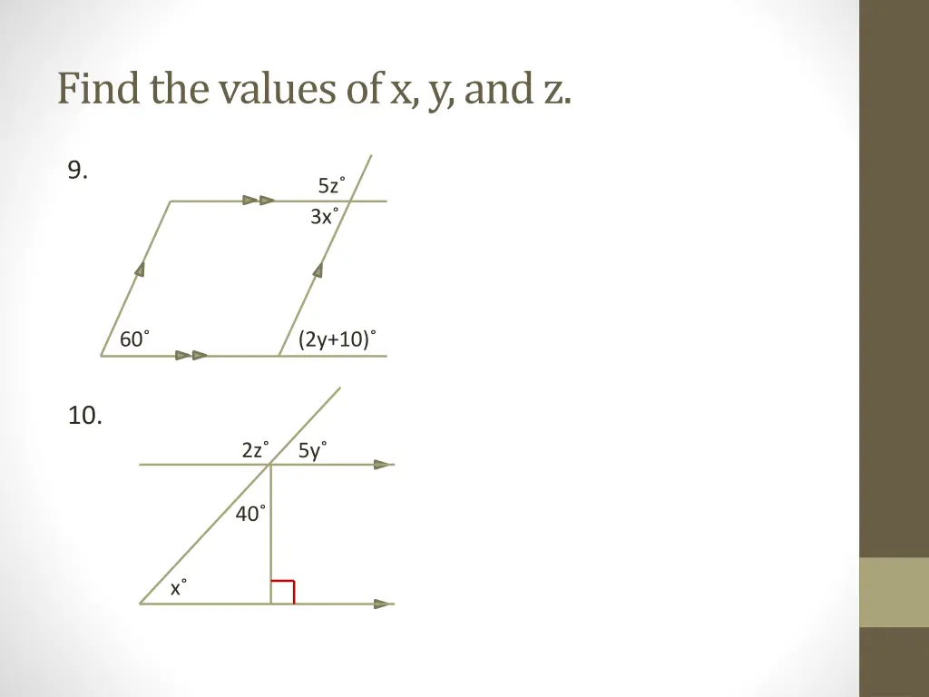 find the values of x y and z 1