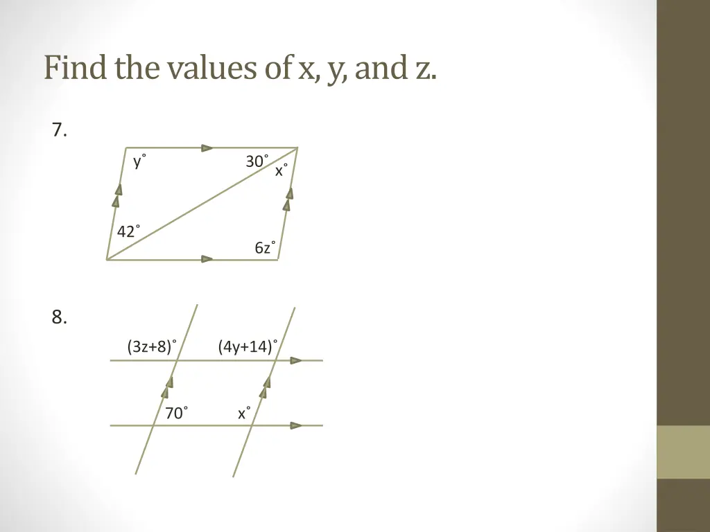 find the values of x y and z