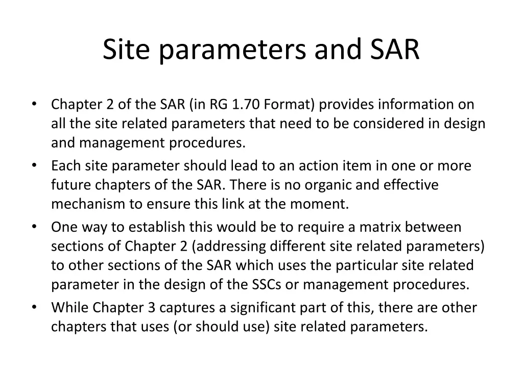 site parameters and sar