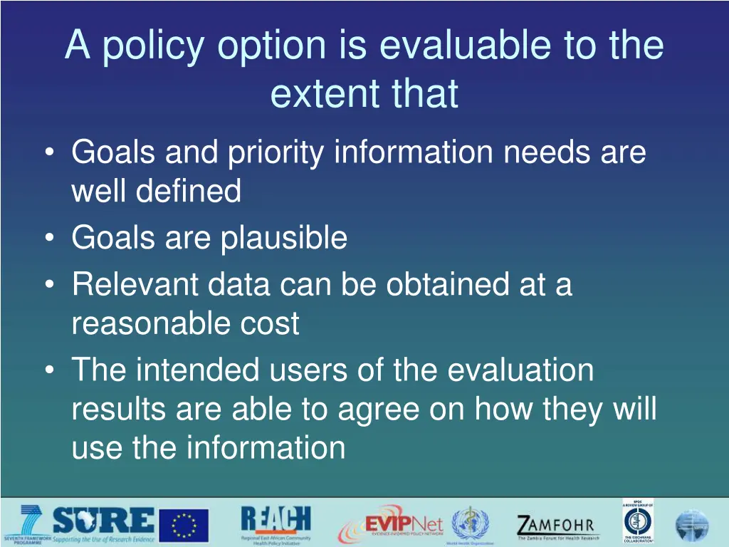 a policy option is evaluable to the extent that