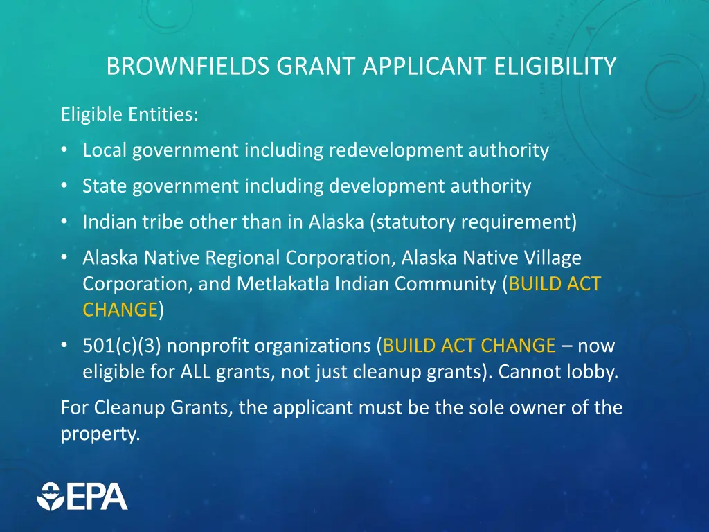 brownfields grant applicant eligibility