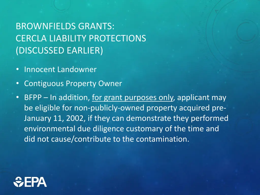 brownfields grants cercla liability protections