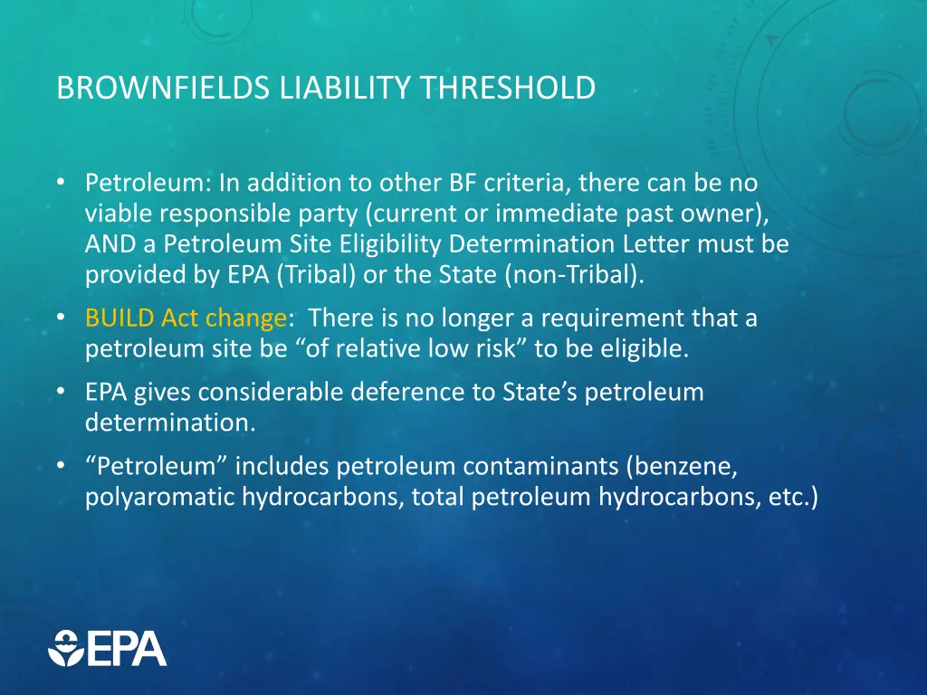 brownfields liability threshold 1