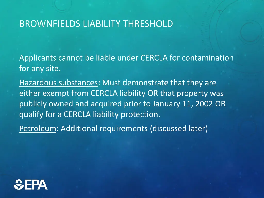 brownfields liability threshold