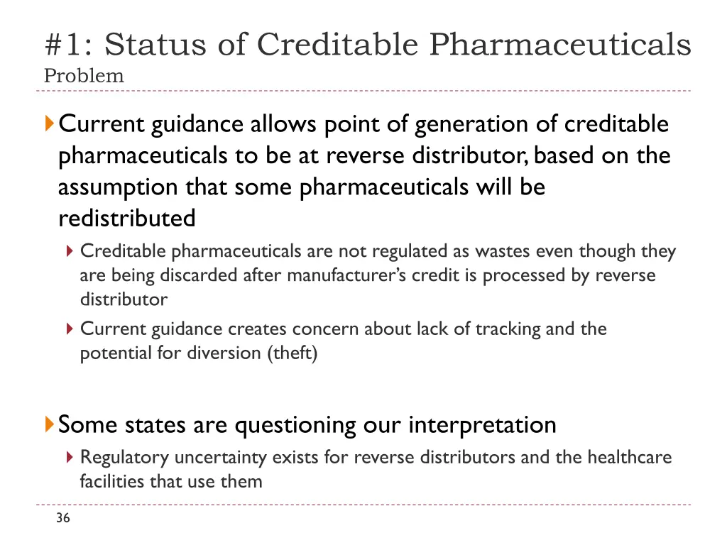 1 status of creditable pharmaceuticals problem