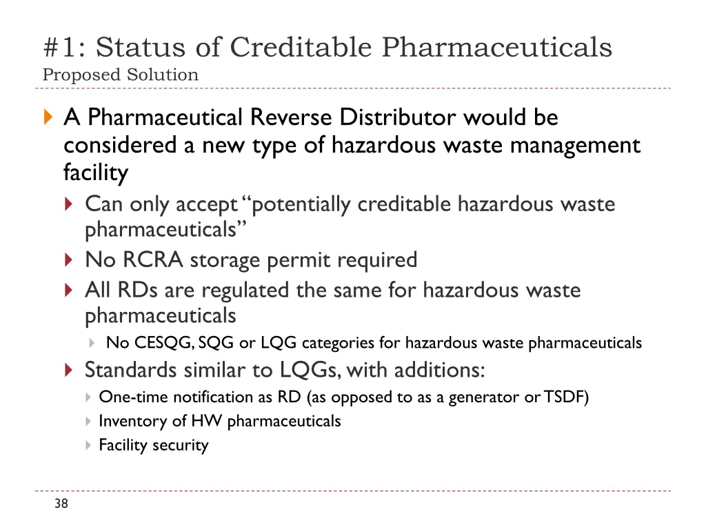 1 status of creditable pharmaceuticals proposed