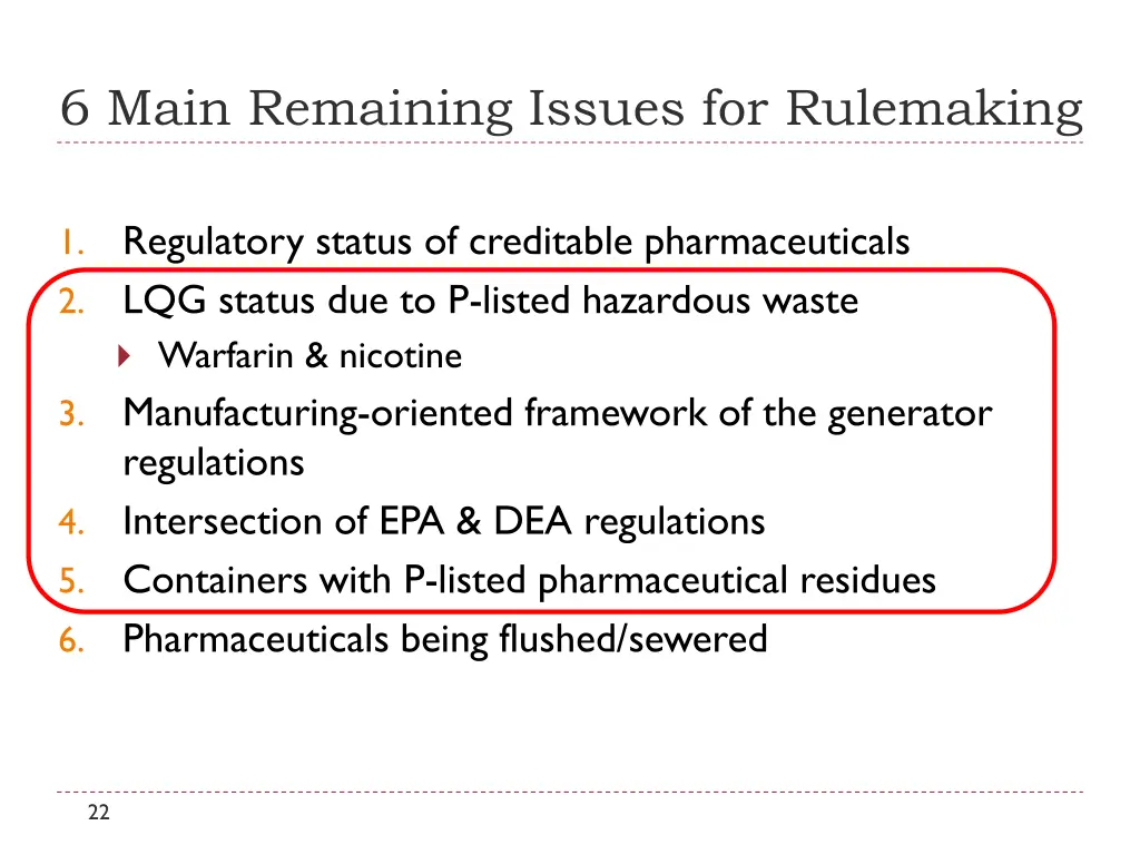 6 main remaining issues for rulemaking 2