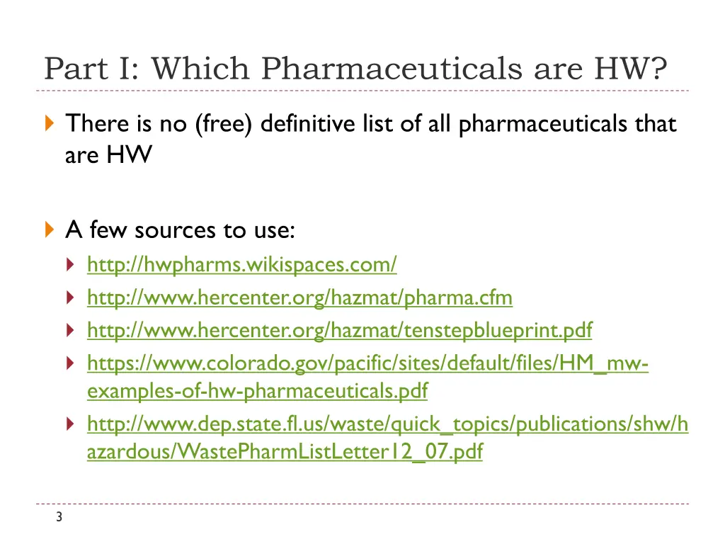 part i which pharmaceuticals are hw