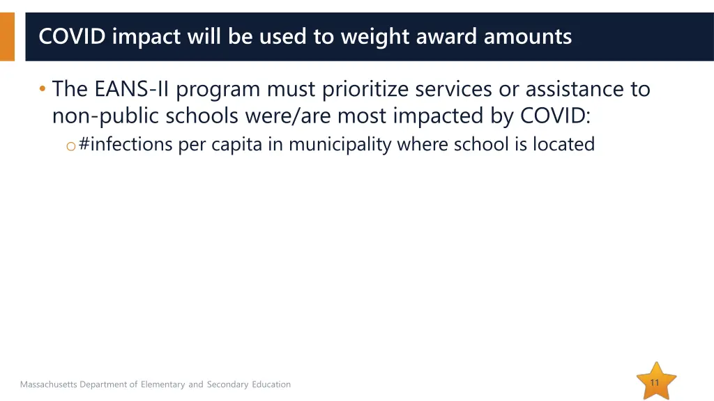 covid impact will be used to weight award amounts