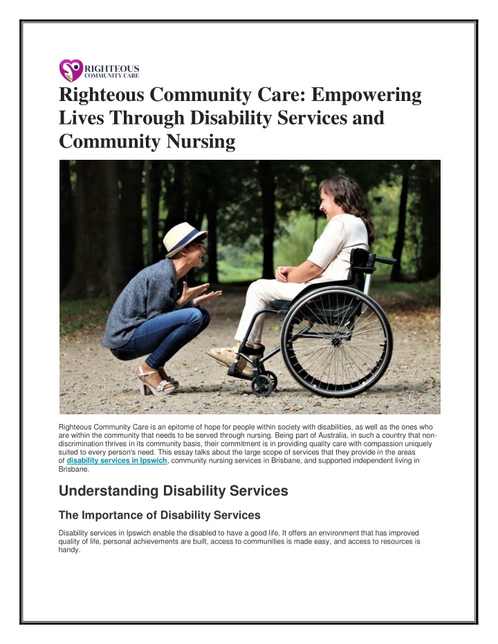 righteous community care empowering lives through