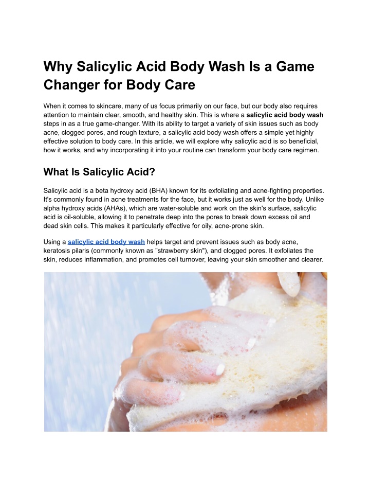 why salicylic acid body wash is a game changer