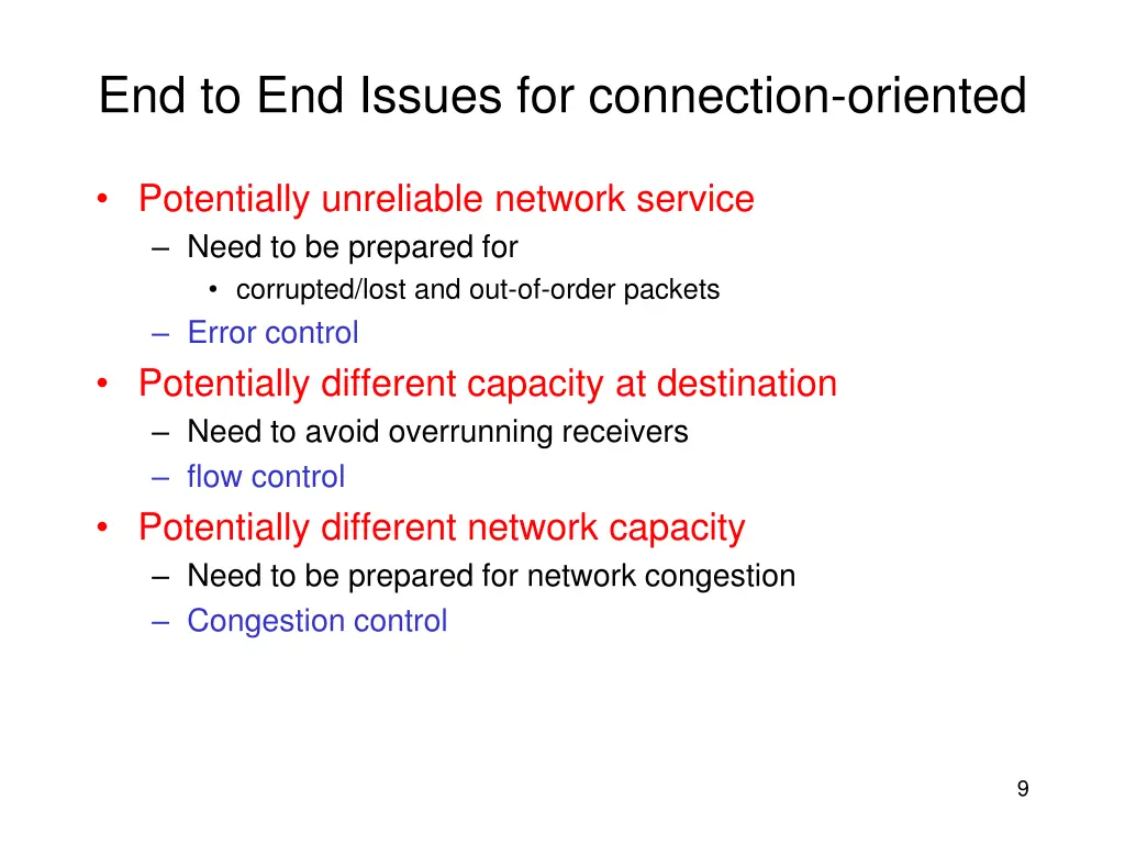 end to end issues for connection oriented 1