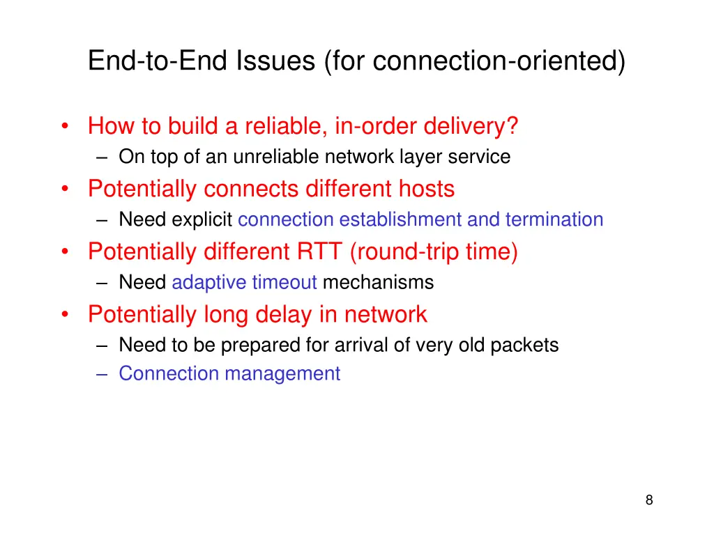 end to end issues for connection oriented