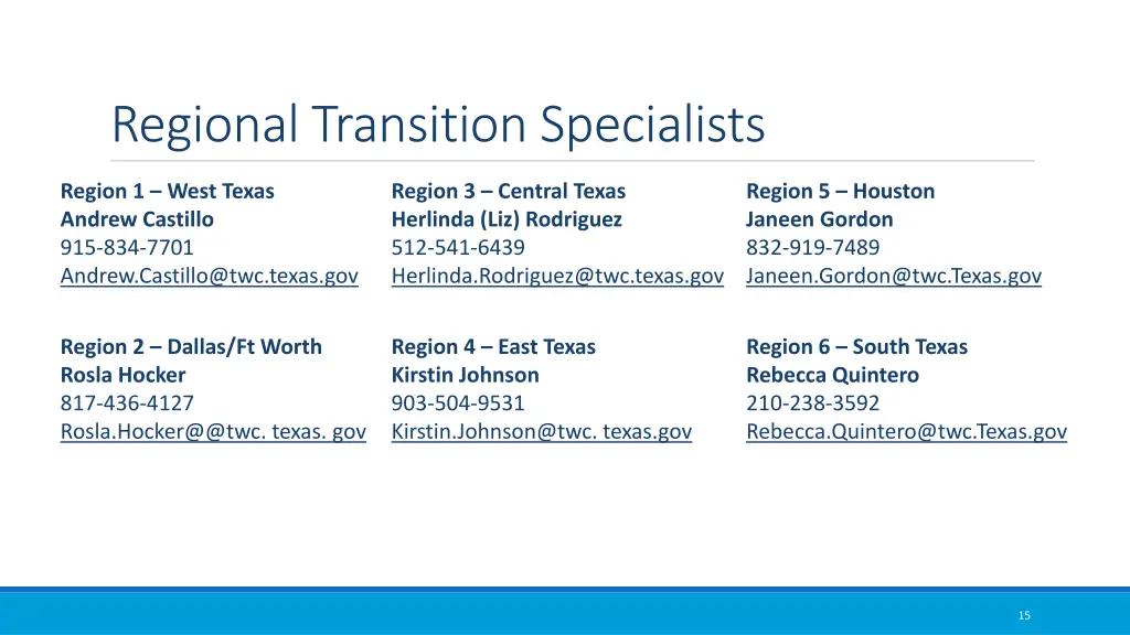 regional transition specialists