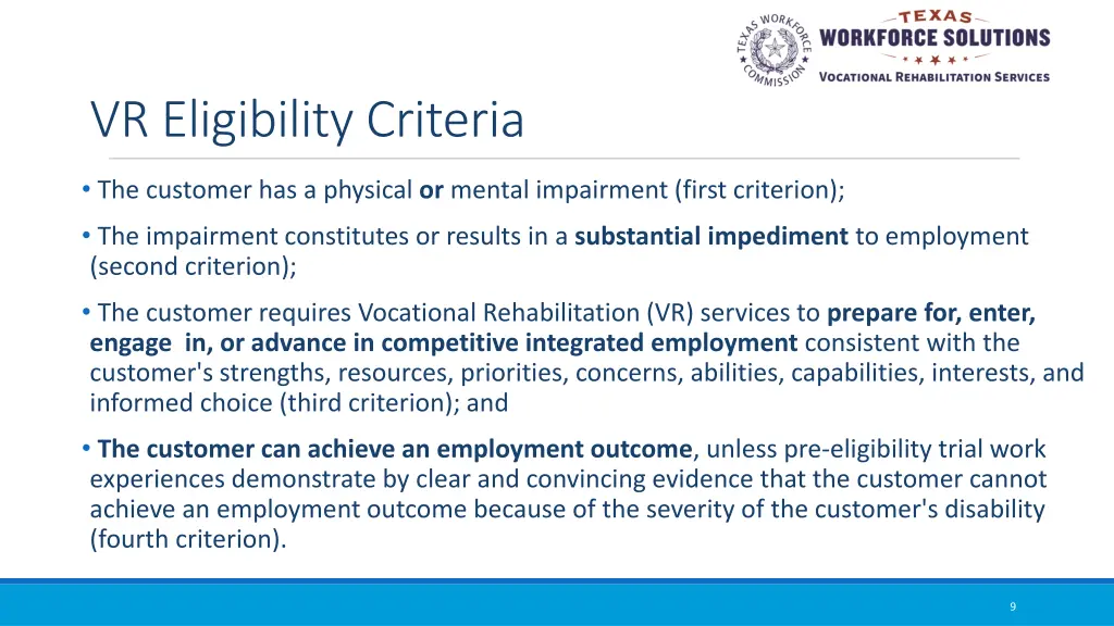 vr eligibility criteria