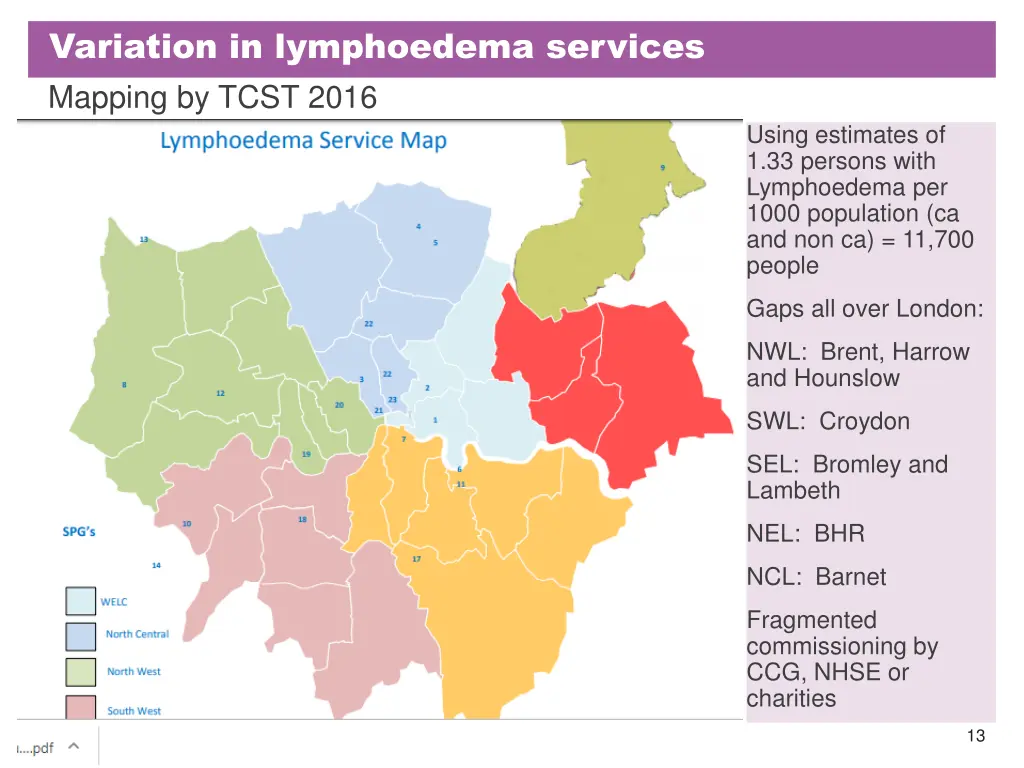 variation in lymphoedema services mapping by tcst